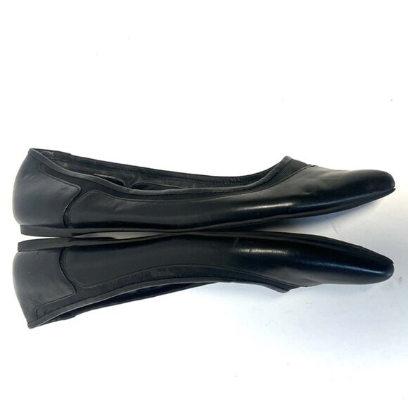 Nine West Black Leather Ballet Flats sz 8 Pointed Toes Mesh Insert Minimalist - Picture 5 of 10